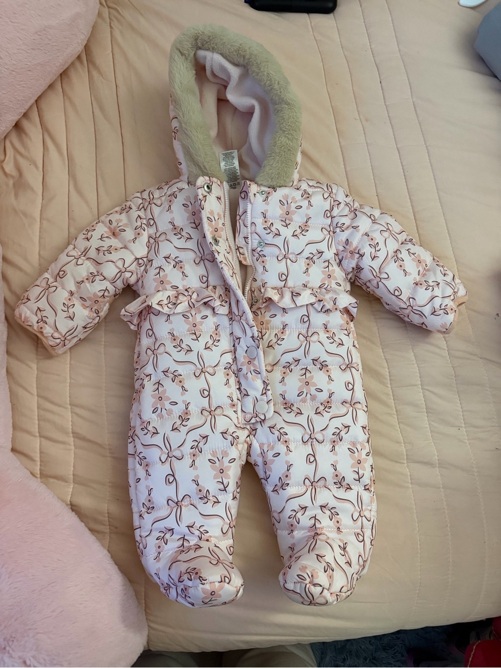 Nicole Miller Pink Floral Quilted Baby One-Piece Footie